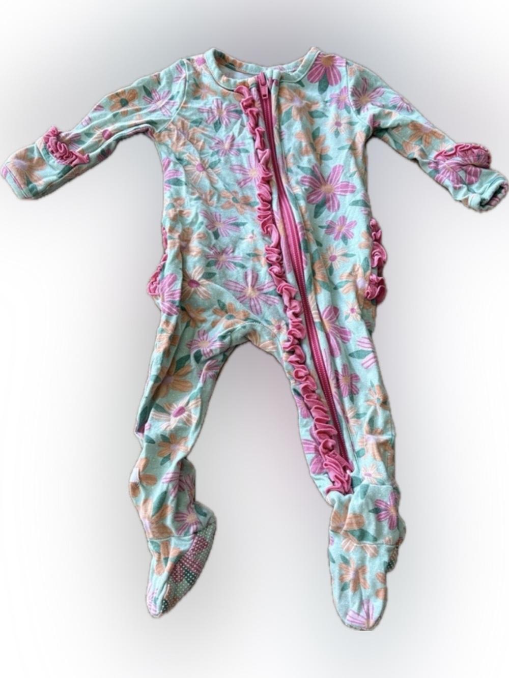 Ruffle Butts Pink Floral Ruffle Zip Baby One-Piece